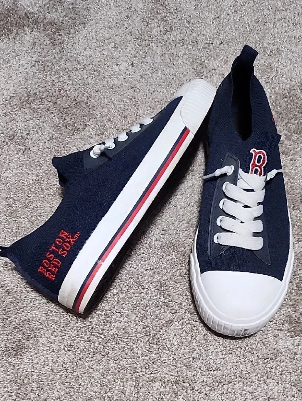 Women's Red Sox Navy Knit Slip-On Sneakers with White Toe